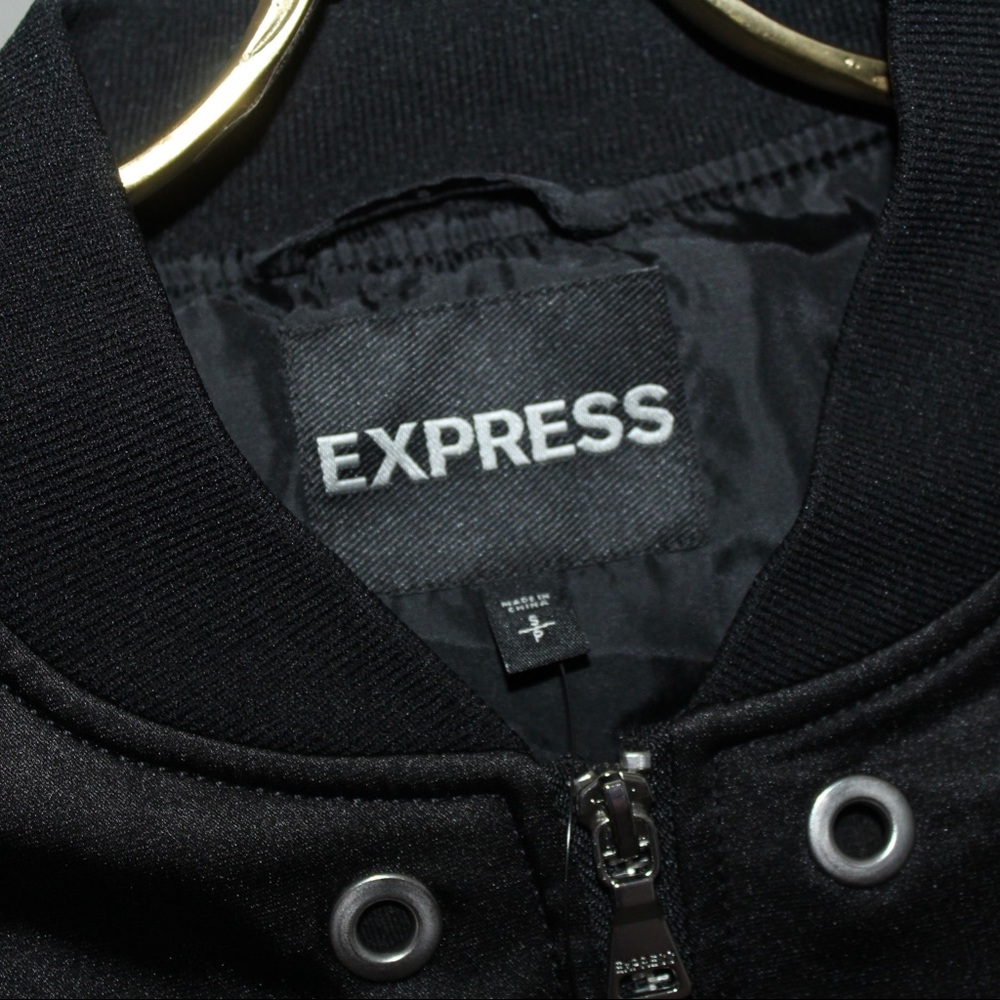 Express Black Eyelet Bomber Jacket - Picture 9 of 15